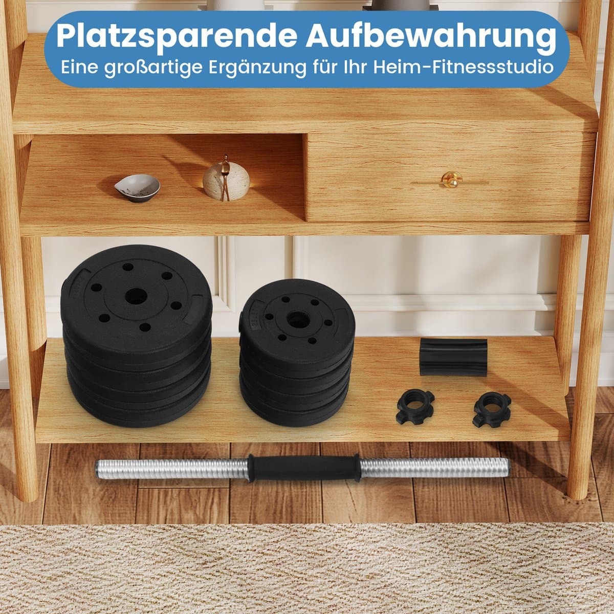 COSTWAY 2-in-1 halterset, 30 kg, 2-delige set, korte en lange halter, verstelbaar, halterset met verbindingsbuis voor krachttraining, fitness, home gym thumbnail 8