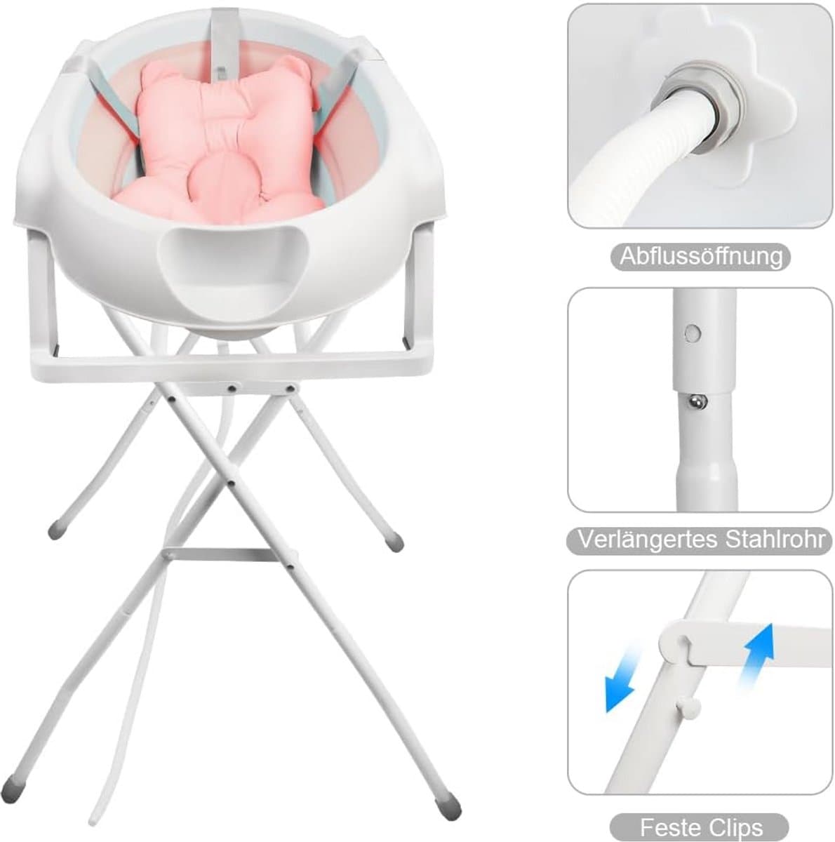 Babybadkuip Opvouwbaar - Babybadje Draagbaar - Baby Wassen - Met Ondersteunende Standaard - 72 x 51 x 42 cm - Roze thumbnail 6