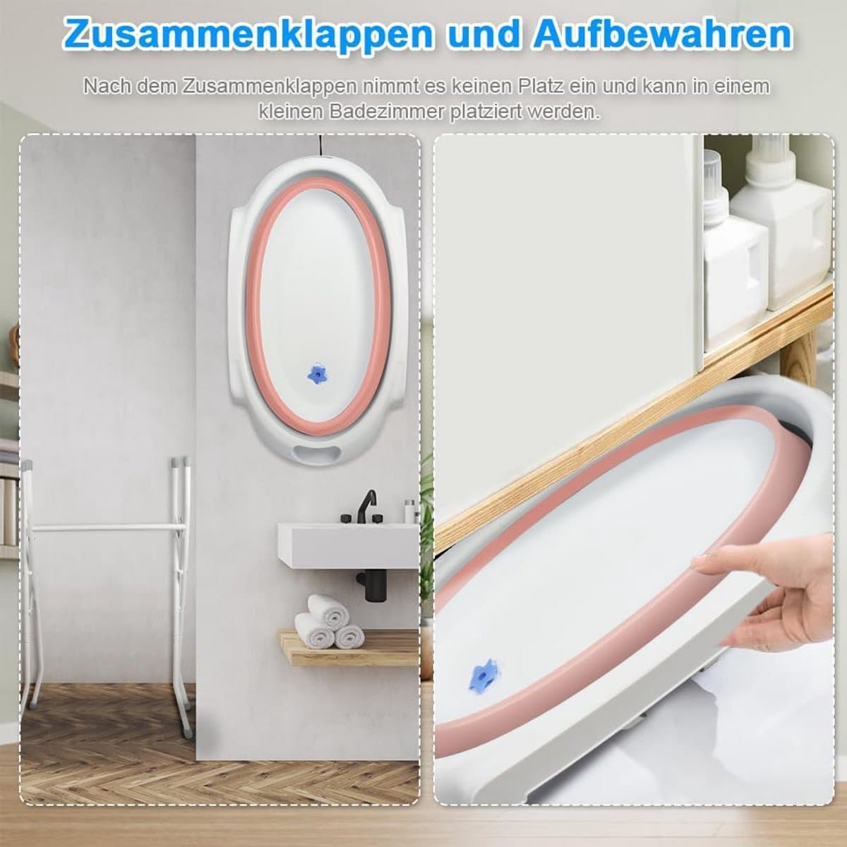 Babybadkuip Opvouwbaar - Babybadje Draagbaar - Baby Wassen - Met Ondersteunende Standaard - 72 x 51 x 42 cm - Roze thumbnail 2