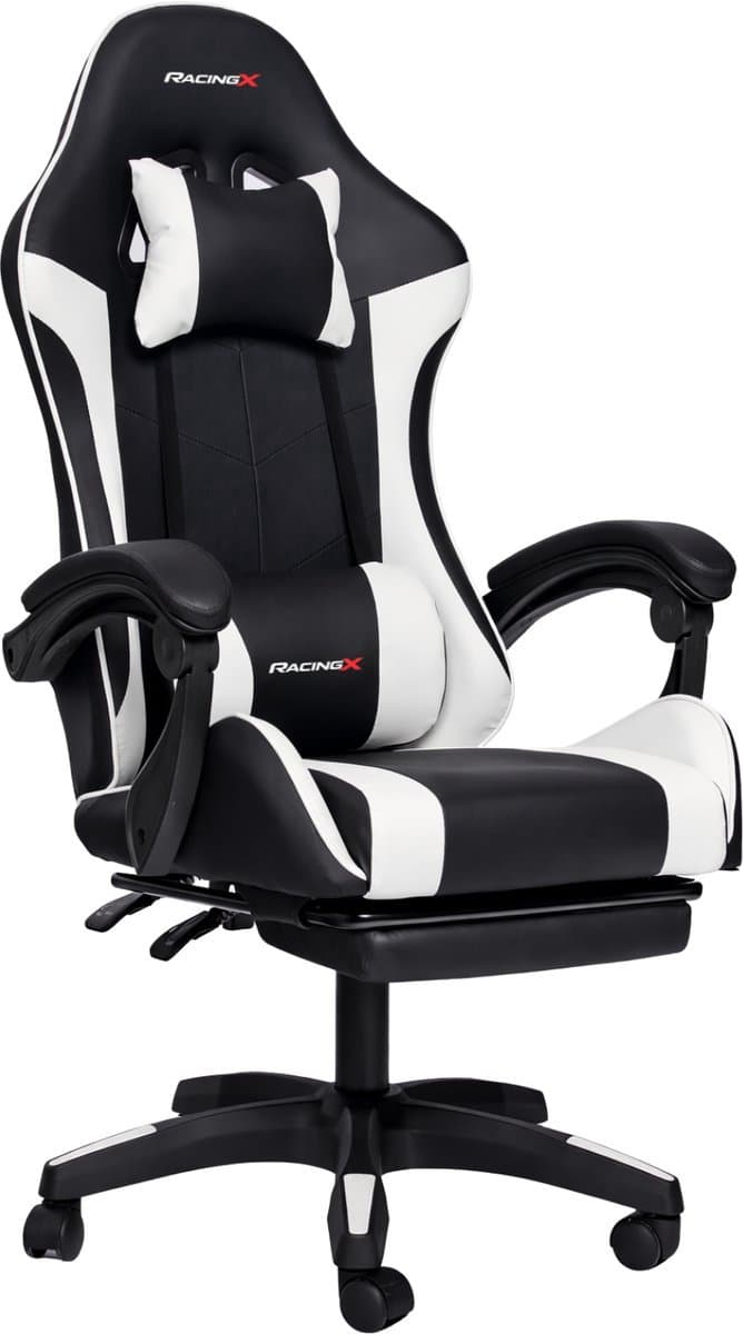 RACINGX - Game stoel Met Voetsteun- Ergonomisch - Bureaustoel - Verstelbaar - Racing - Gaming Chair - Zwart/Wit
