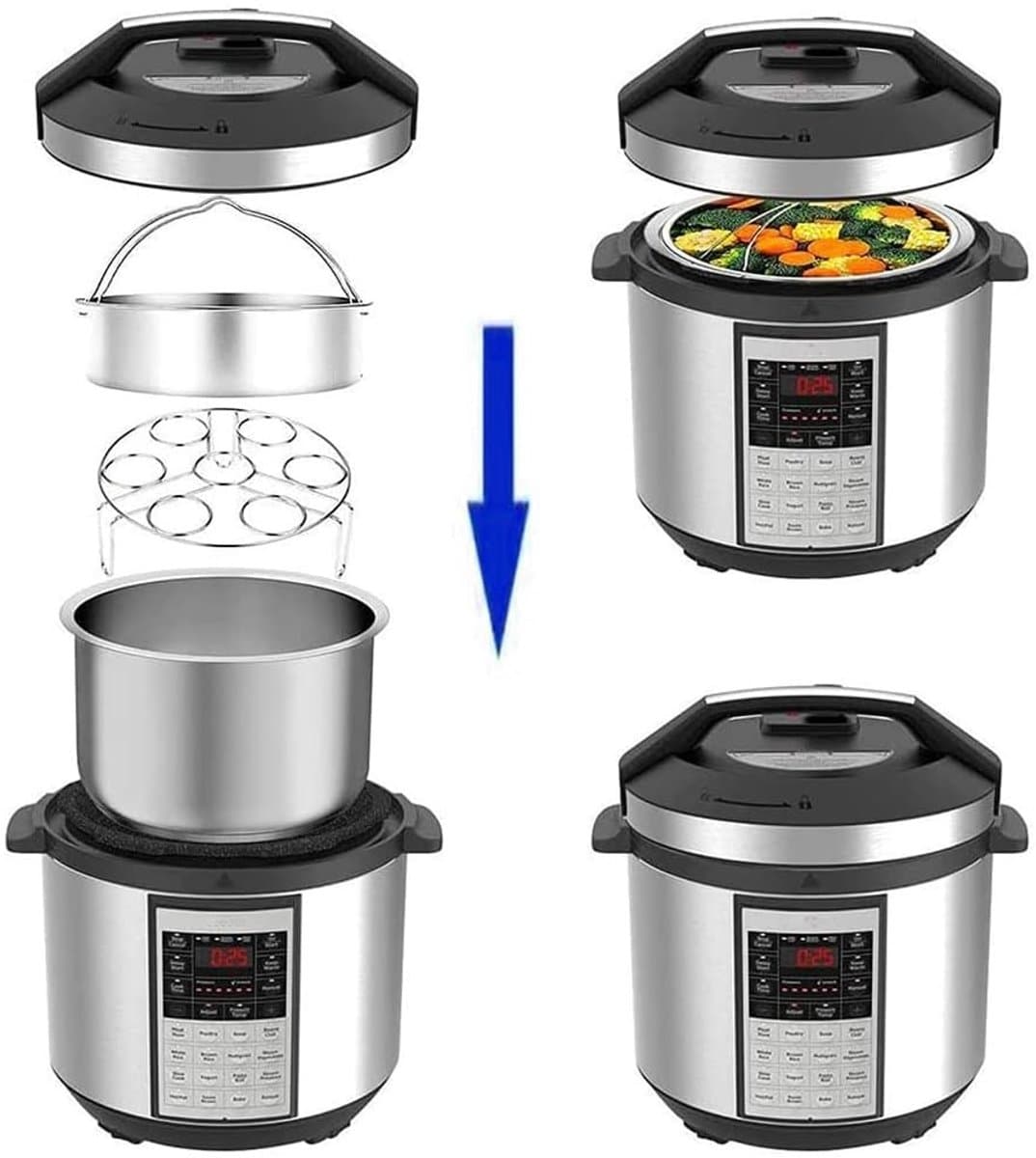 3-Delige Stoompan Accessoireset voor 21 cm Instant Pot - RVS Stoommand, Eierrek en Divider thumbnail 8