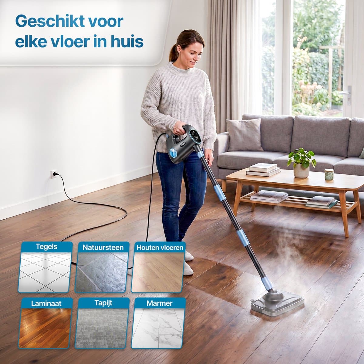 Olvy 14-in-1 Stoomreiniger - Dweilfunctie - Touchscreen - 125° Stoom – Mop - Tapijtreiniger – Vlekkenreiniger – Zetelreiniger - Handstoomreiniger – 5M Snoer thumbnail 5