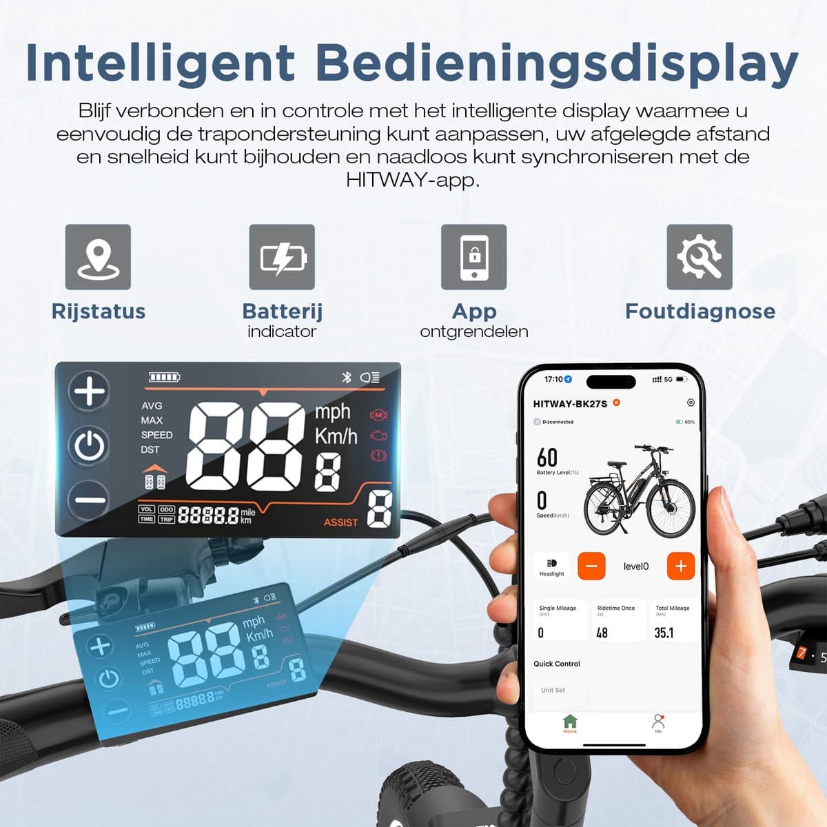 Hitway Elektrische Fiets BK16 - Trendy 26*3.0 Inch City Commuter EBike met Afneembare 48V 18Ah Lithium Batterij - Mountain E-Bike met 250W Motor - 7 Versnellingen - IP54 Waterdicht thumbnail 2