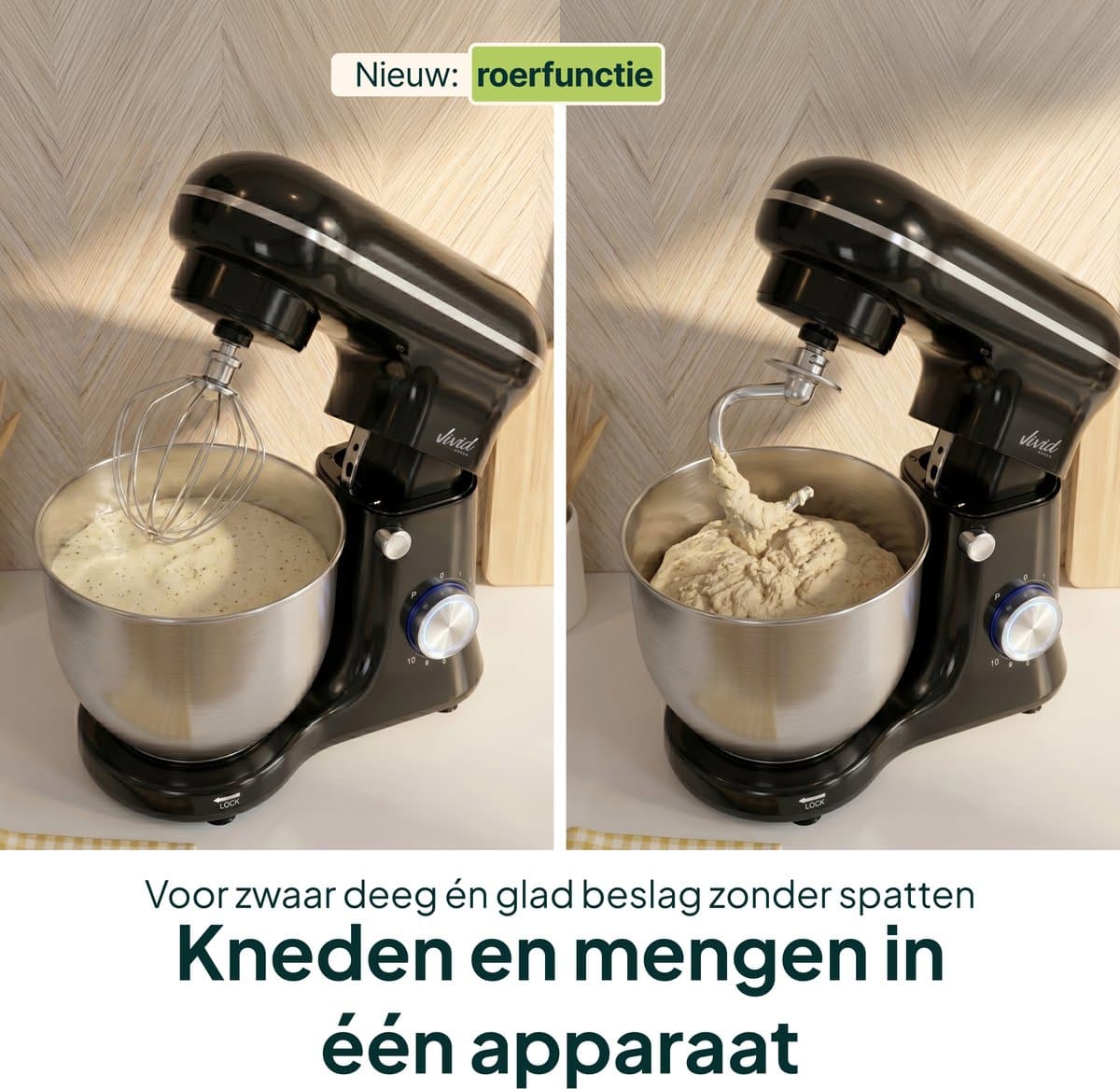 Vivid Green 1500W Keukenmixer - 5L Mengkom - 10 Snelheden - Keukenmachine - Keukenrobot - Zwart thumbnail 4