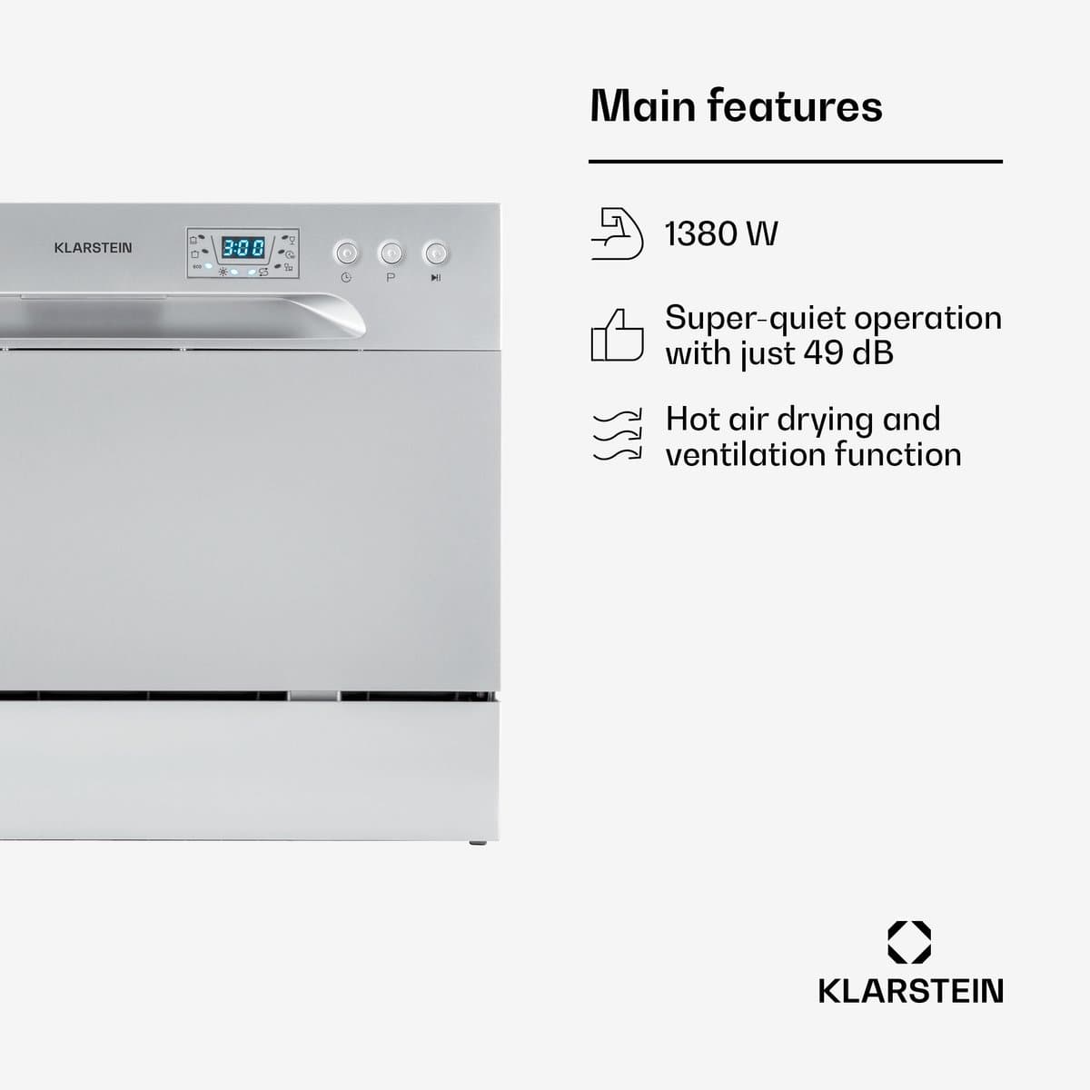 Klarstein Vaatwasser Mini voor 6 Gedecke, Leiser vaatwasser klein met 6 spoelprogramma's, Kleiner Tisch vaatwasser voor Zuhause, kantoor en Camping, vaatwasser Mini met Wasseranschluss - Tafelvaatwasser - 6 Maatgedekken 49 dB 45 cm 1380W thumbnail 6