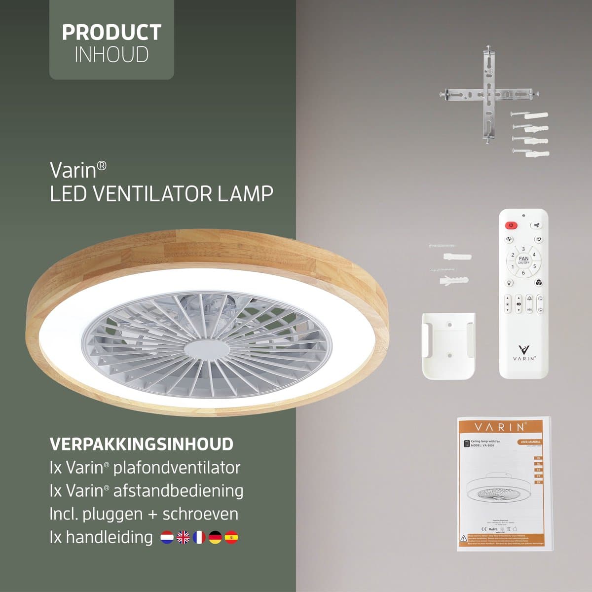 Varin® Plafondventilator met verlichting - Licht hout - Tuya Wifi - LED RGBW - Ø 50cm - Super stil - Afstandsbediening smart lamp - Plafondlamp slaapkamer - Plafonniere woonkamer - Plafondlampen - Plafond lamp - Verlichting kinderkamer - Ventilator thumbnail 6