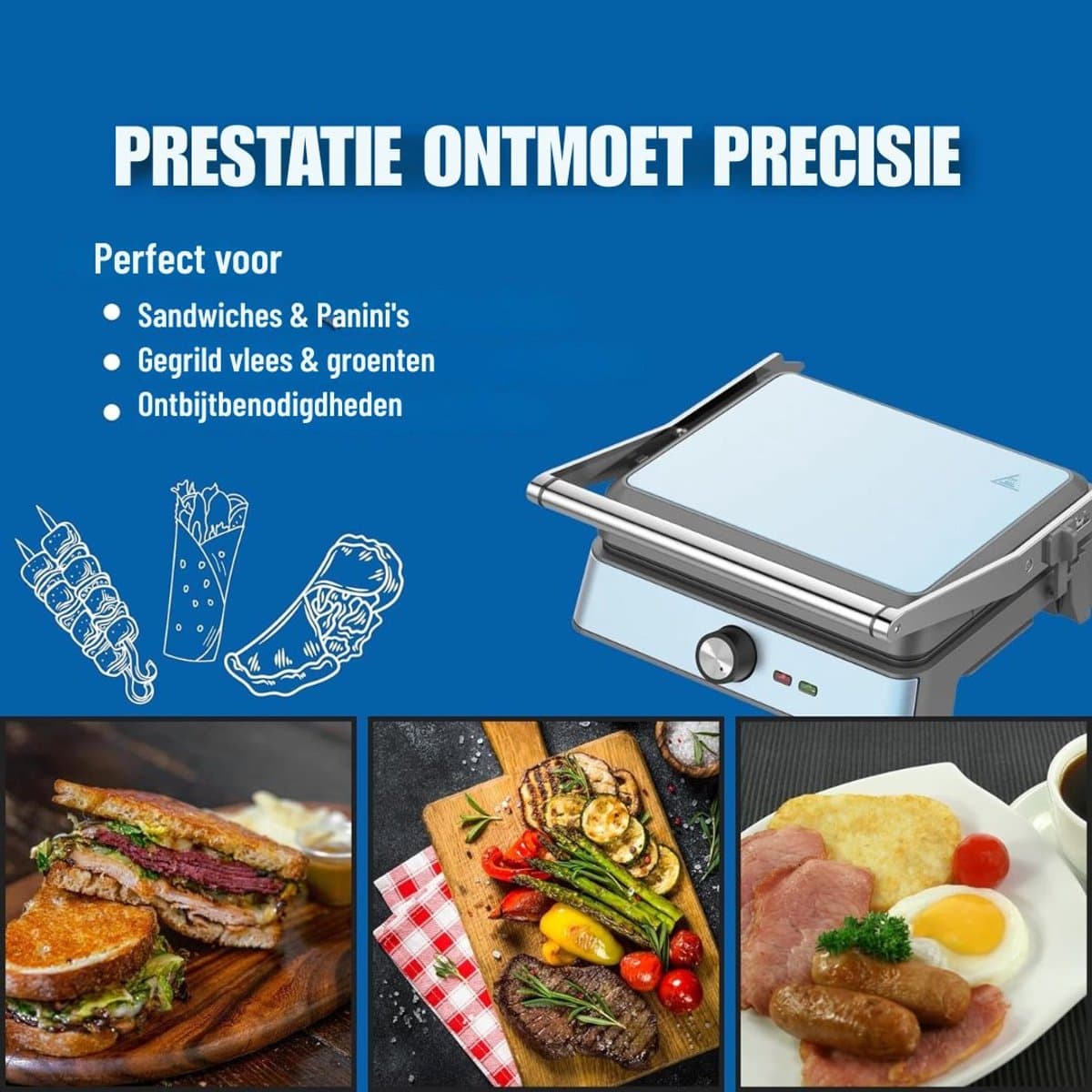 MRKK® Tosti Apparaat - Panini Grill - Contactgrill thumbnail 5