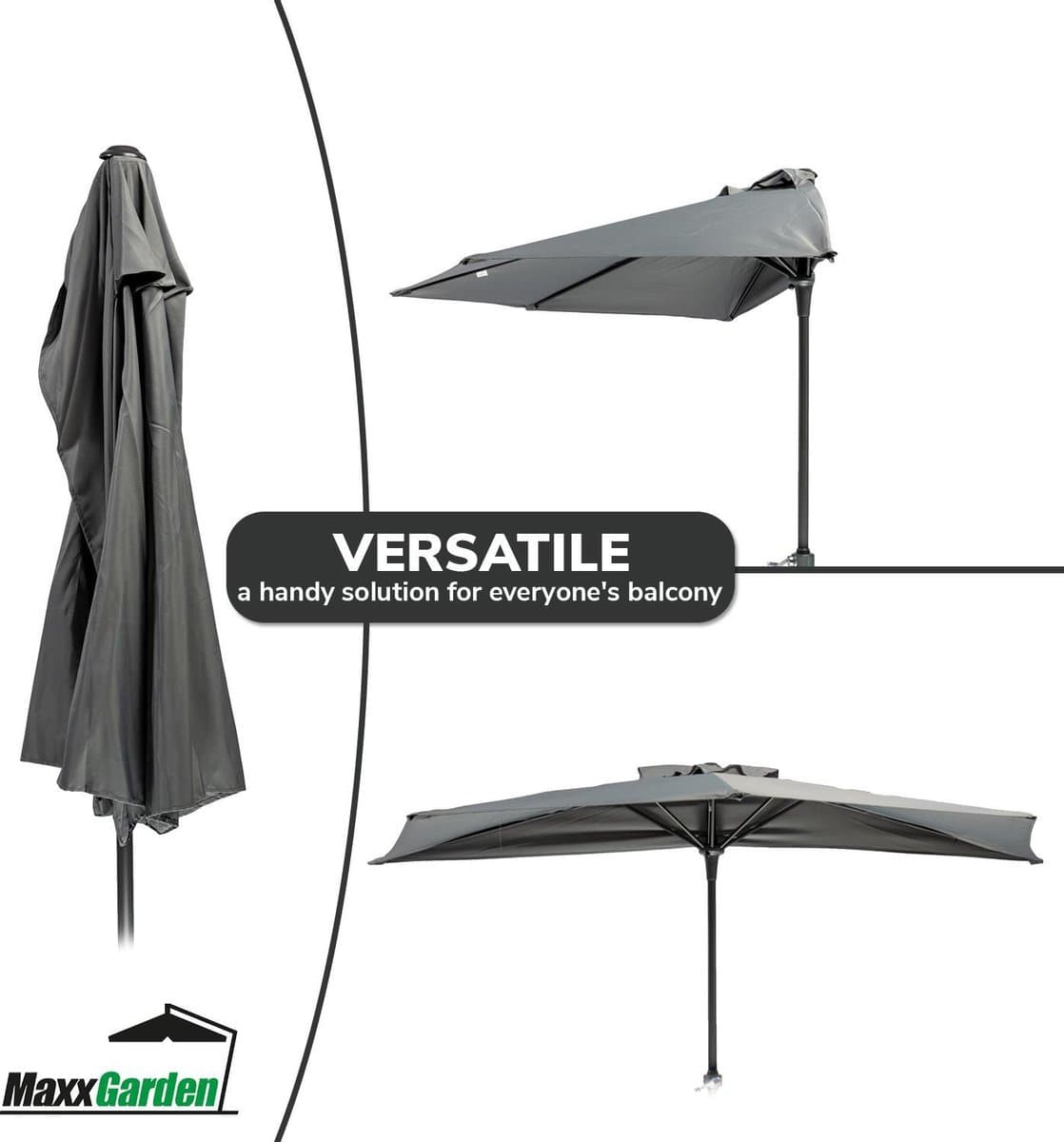 MaxxGarden Balkonparasol - Aluminium parasol - halfrond - Ø 250 cm - Antraciet thumbnail 4
