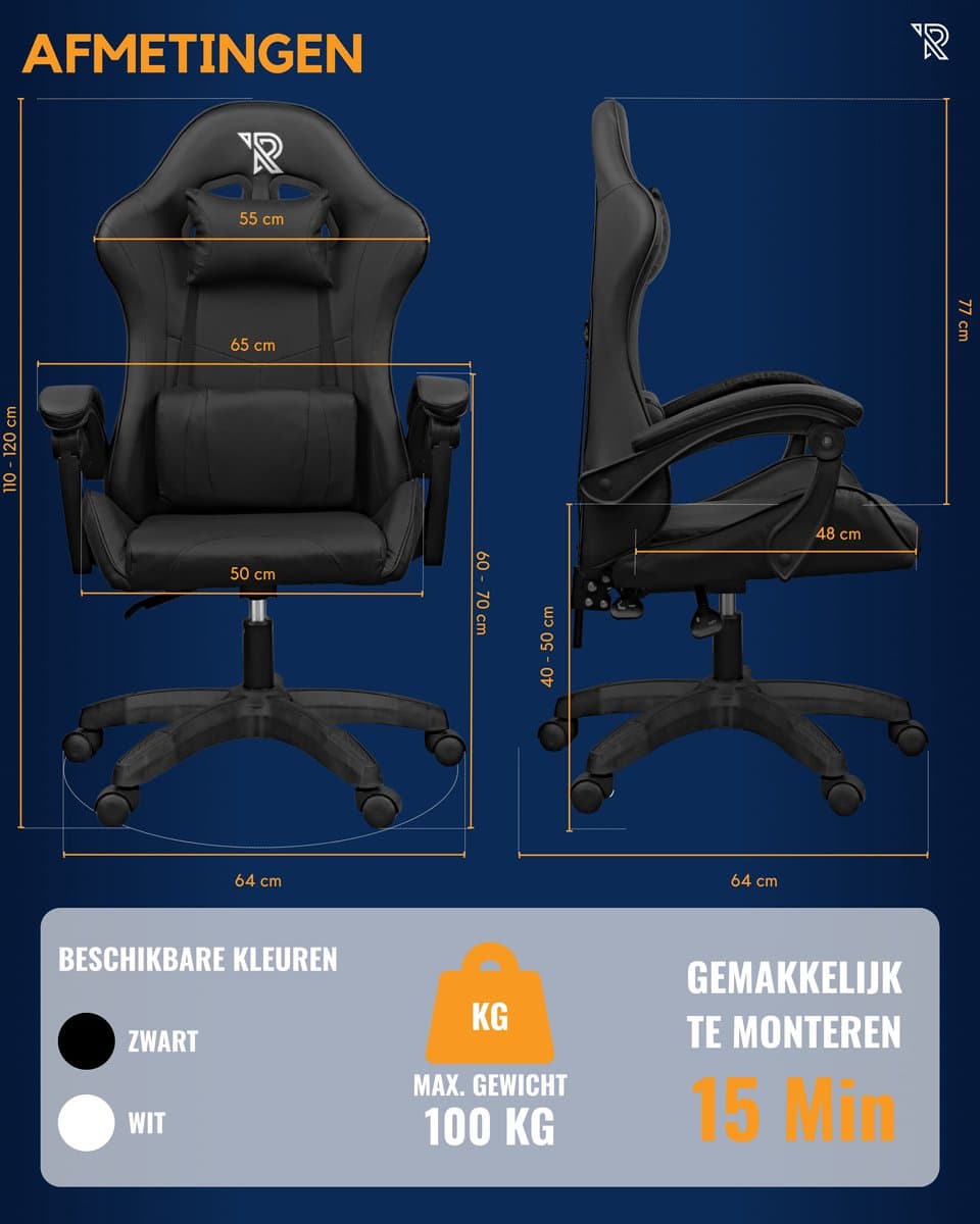Ranqer Apollo Bureaustoel - Gaming stoel / Gaming Chair - Gamestoel - zwart thumbnail 7
