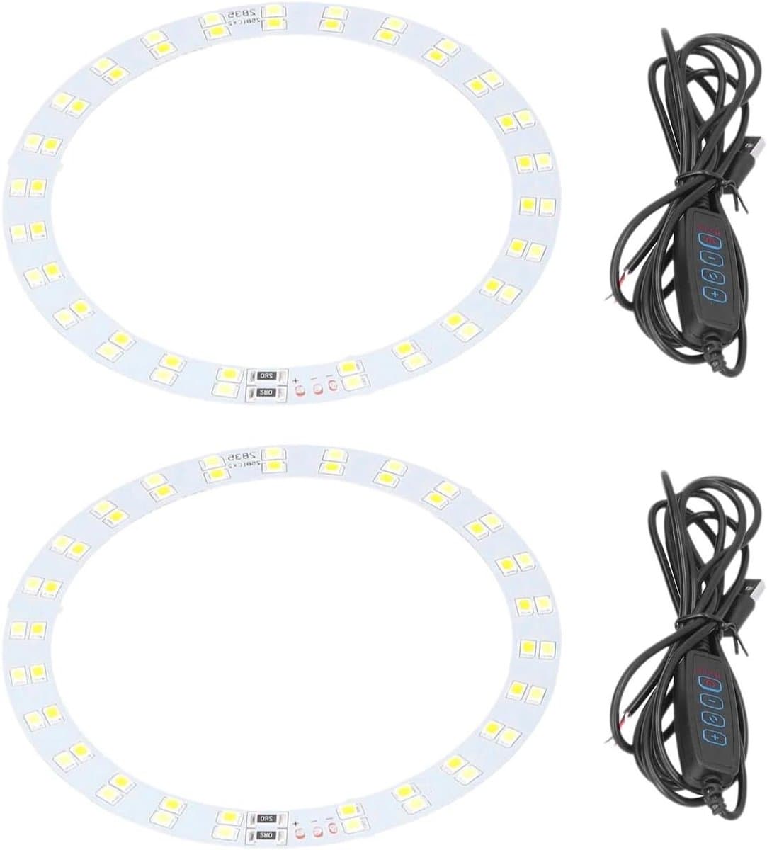 Set van 2 LED make-up lampen met 2 kleuren lichtringen, USB-aangedreven - 10W, Make-up verlichting voor make-up spiegel - 3V-5V - Koud en warm licht - Lichtplaat met verlichting.