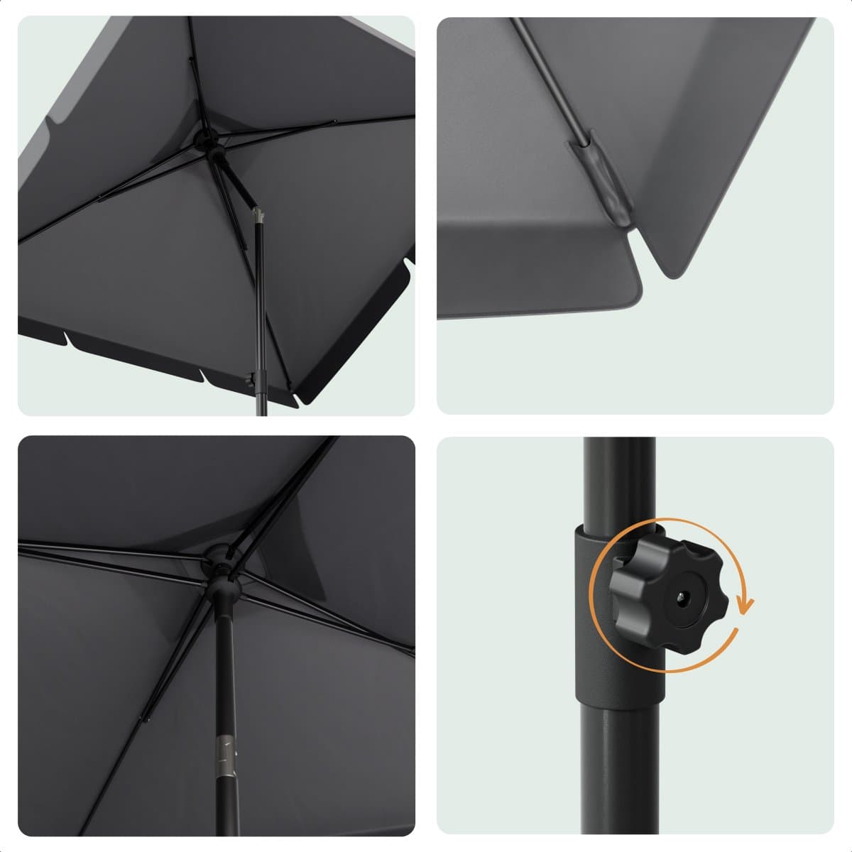 LifeGoods Parasol - Tuin - Balkonparasol - 200x125cm - 30° Kantelbaar - Waterdicht - UPF50+ - Donkergrijs thumbnail 6