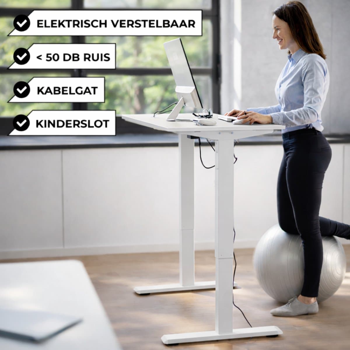 Bayt Zit Sta Bureau - Elektrisch Bureau - In Hoogte Verstelbaar Bureau - 120 x 60 cm - Wit thumbnail 4