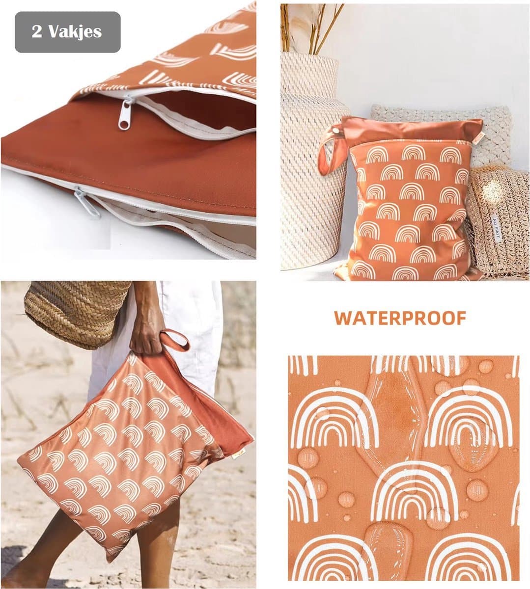 Wetbag Waterdichte Tas – 2 Stuks – Luiertas & Zwemtas – Natte Kleding, Luiers & Strand – 2 Vakken – 40x30 cm – Herbruikbaar – Golden Sun thumbnail 4