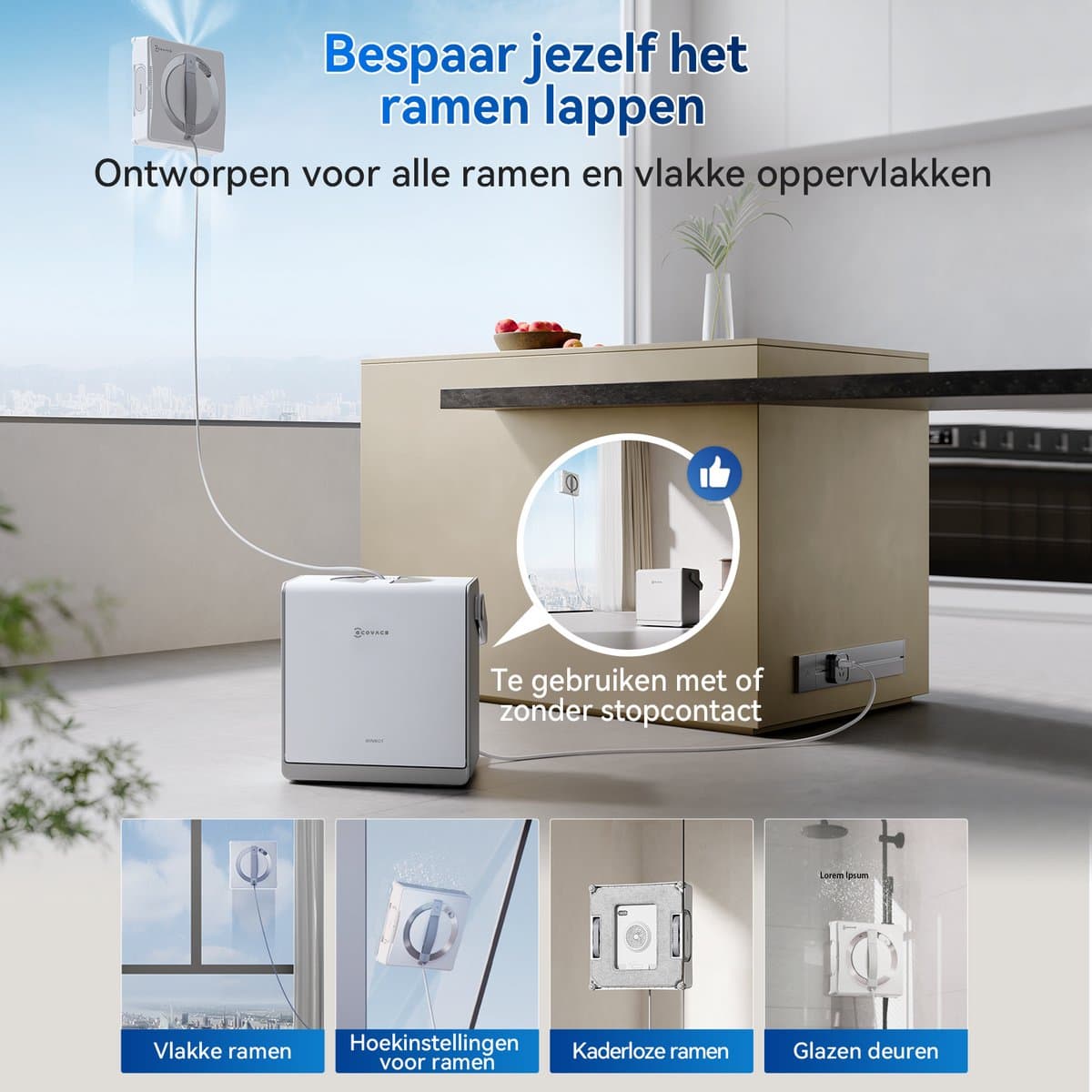 ECOVACS WINBOT W2 PRO OMNI Robot ramenreiniger–Ramenwasser–Ruitenreiniger – WIN-SLAM 4.0 intelligente routeplanning– 6-in-1 multifunctioneel station–12-traps veiligheidssysteem–Dubbele stroommodus–Voor ramen–Spiegels–Glazen deuren thumbnail 6