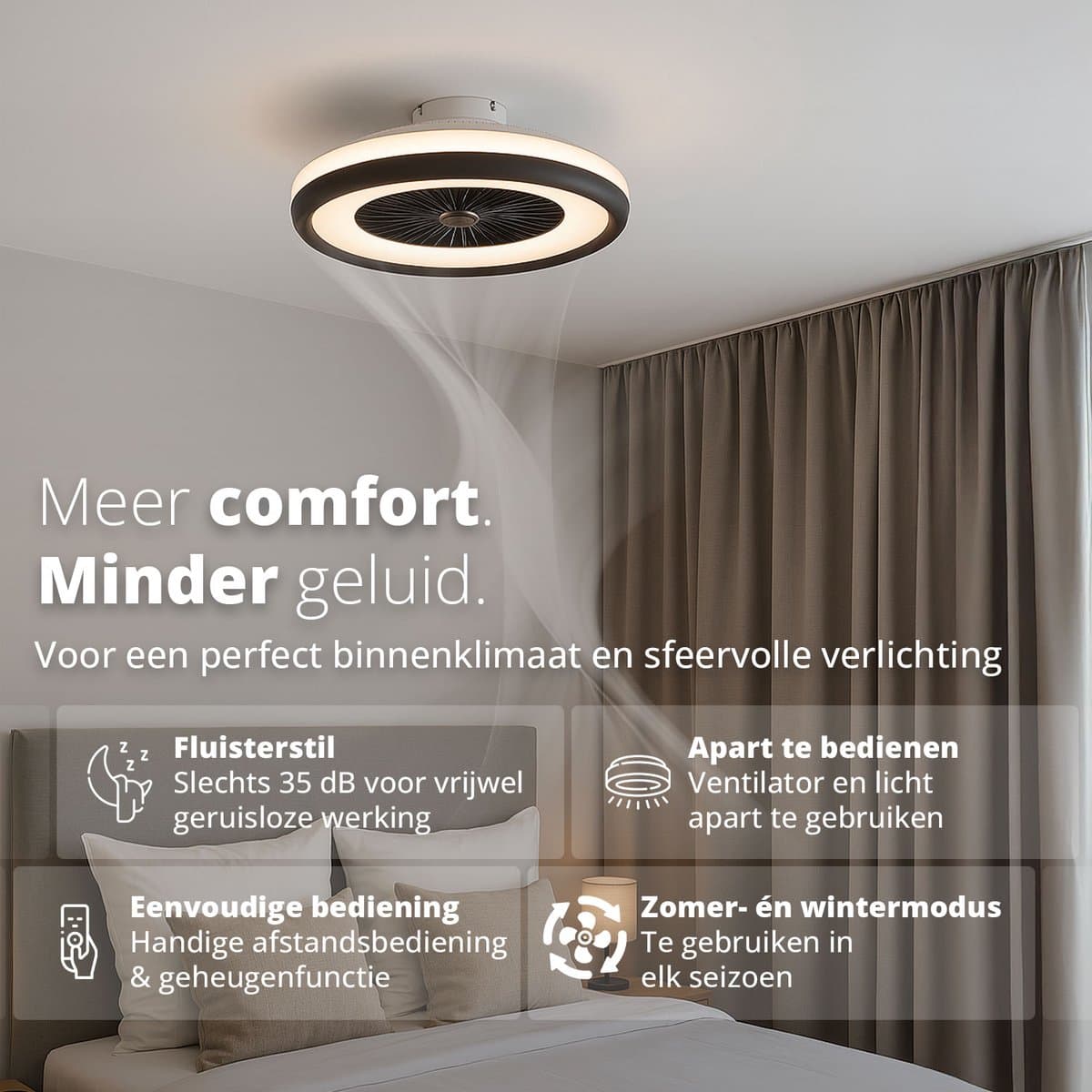 FlinQ LumiFan Ø50 cm Plafondventilator met Verlichting - Ventilator voor aan het Plafond - Ideaal voor op de Slaapkamer - Bestuurbaar met Afstandsbediening thumbnail 7