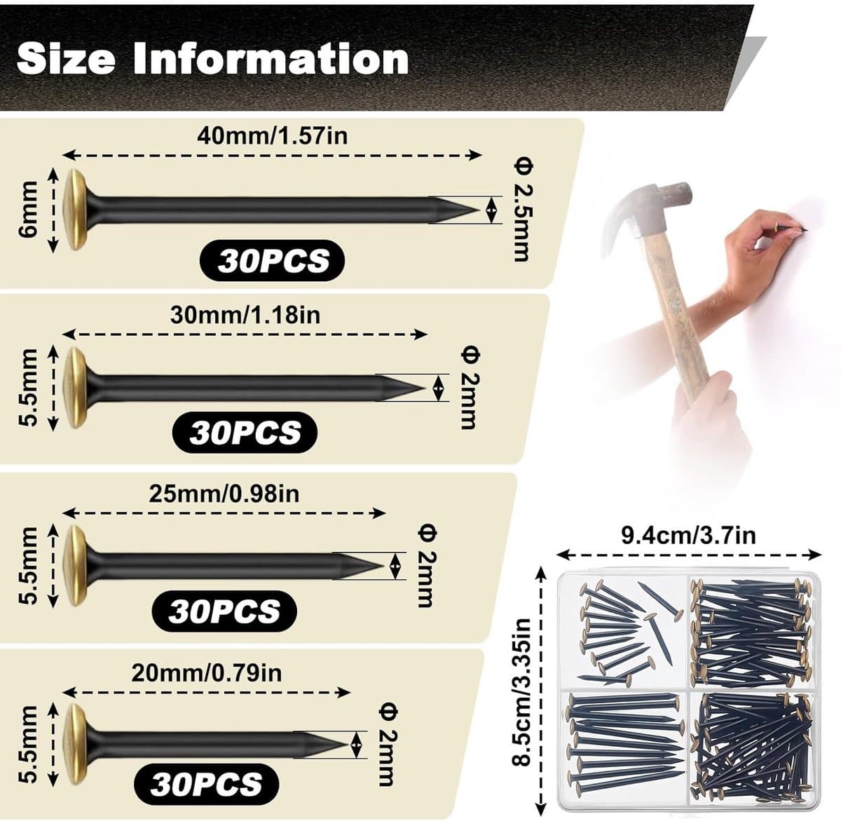 Nagelset 120 Stuks met Opbergdoos, Diverse Maten Spijkers voor Hout en Beton thumbnail 7