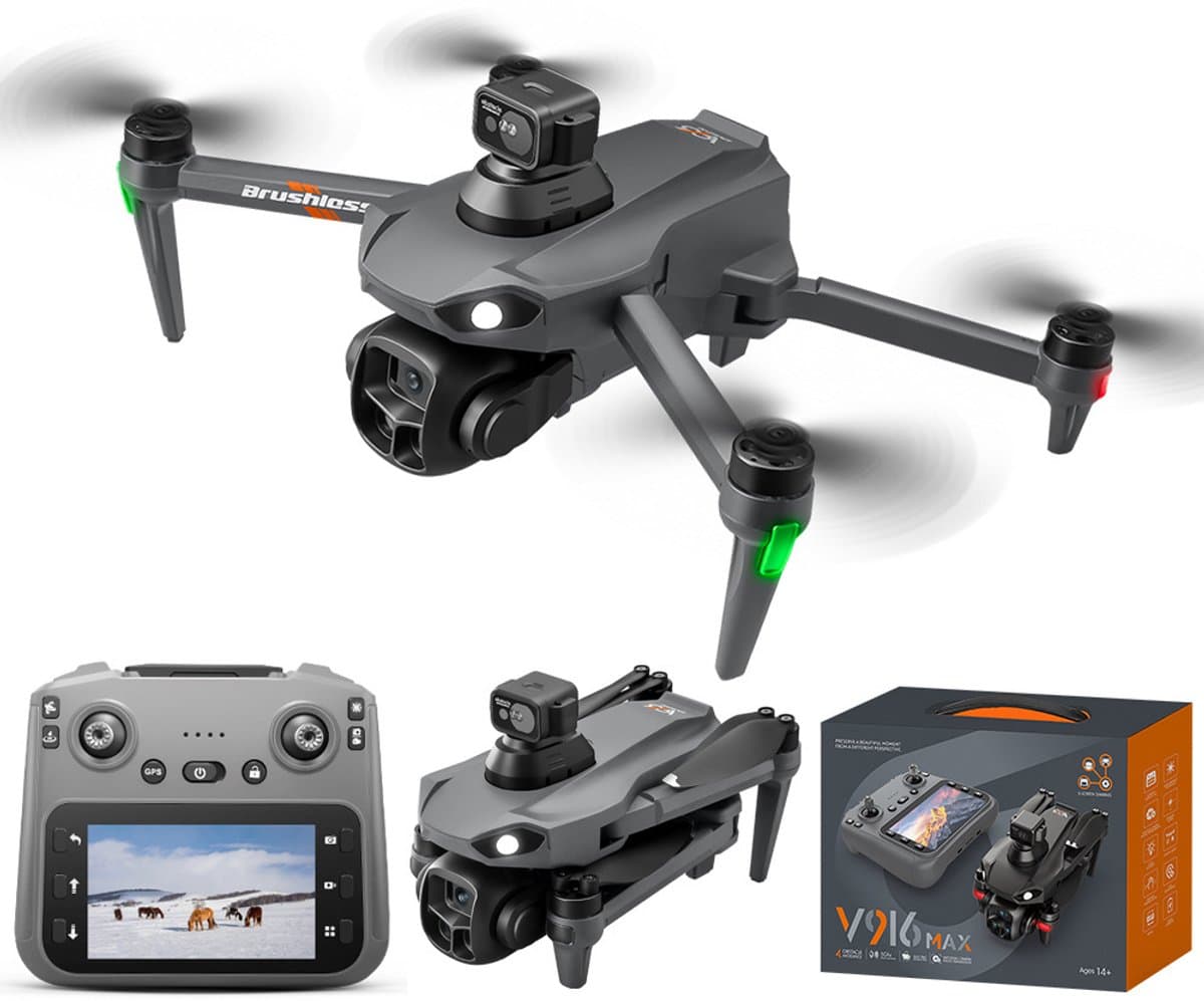 Gloovon® Drone met Camera & Scherm - GPS & Obstakelvermijding - 2 Accu's & 72GB Opslag - Borstelloze Motor - 1080p Full HD