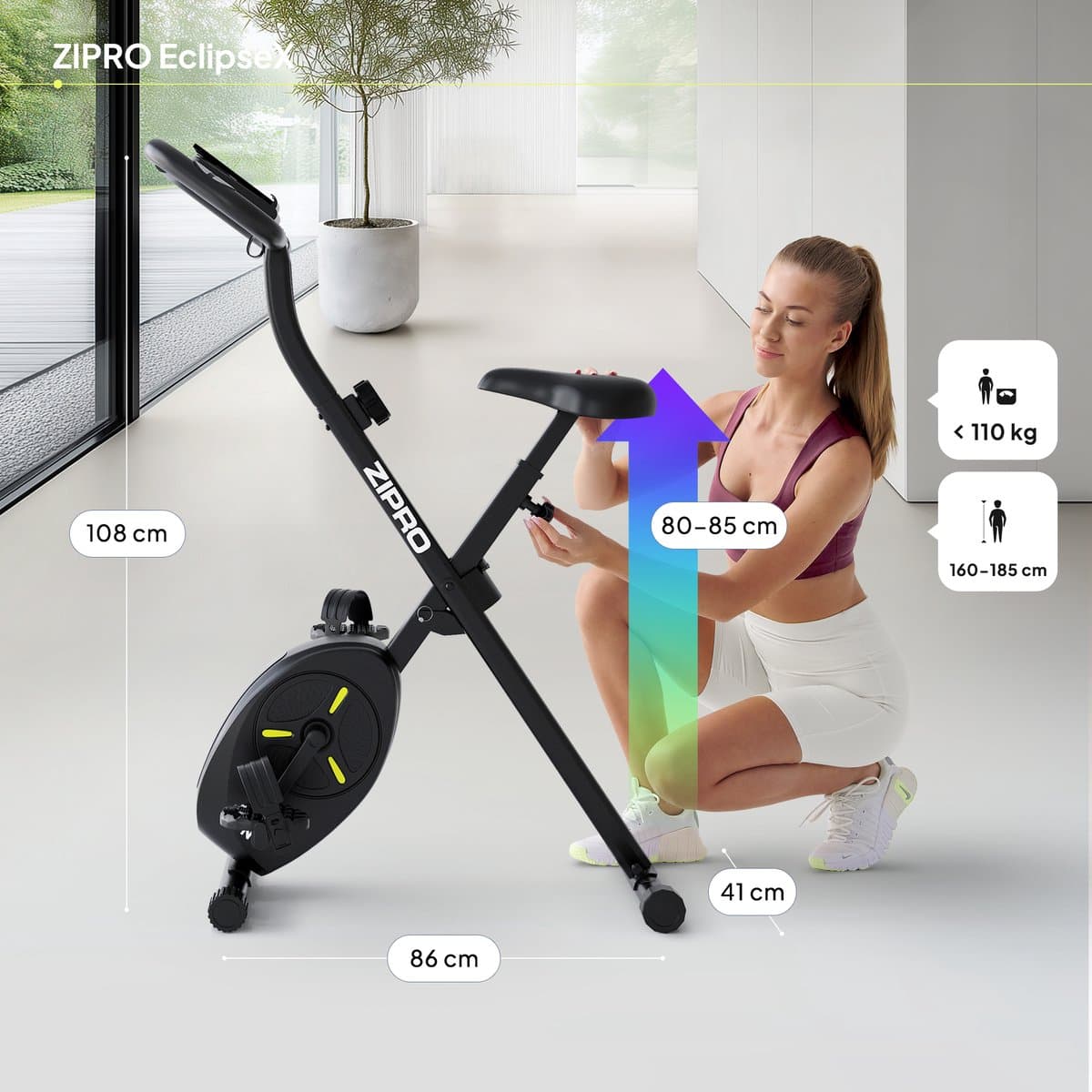 ZIPRO ECLIPSE X - Opvouwbare Hometrainer - X-Bike - 110kg Belasting - Bluetooth App - Fitness Fiets thumbnail 7