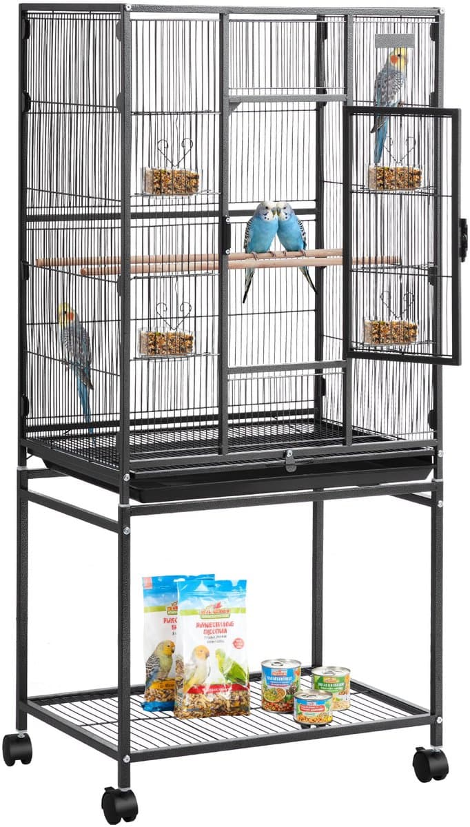VEVOR Vogelkooi, 62,5x42,5x137cm, Smeedijzeren Volière met Zitstokken, Lade en Plastic Voerbakjes, Wielen, Vogelhuisje voor Papegaaien, Koolmezen, Valkparkieten en Kanaries