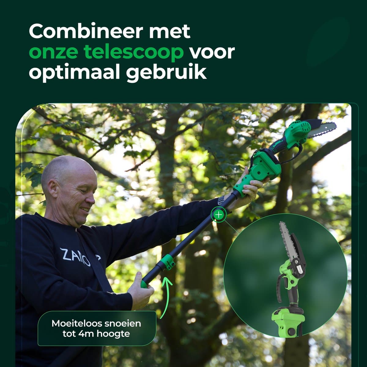 Zanora® Garden - Telescopische Kettingzaag - 15 cm Zaagblad - 130 tot 250 cm Bereik - Voor Hoge Takken thumbnail 7