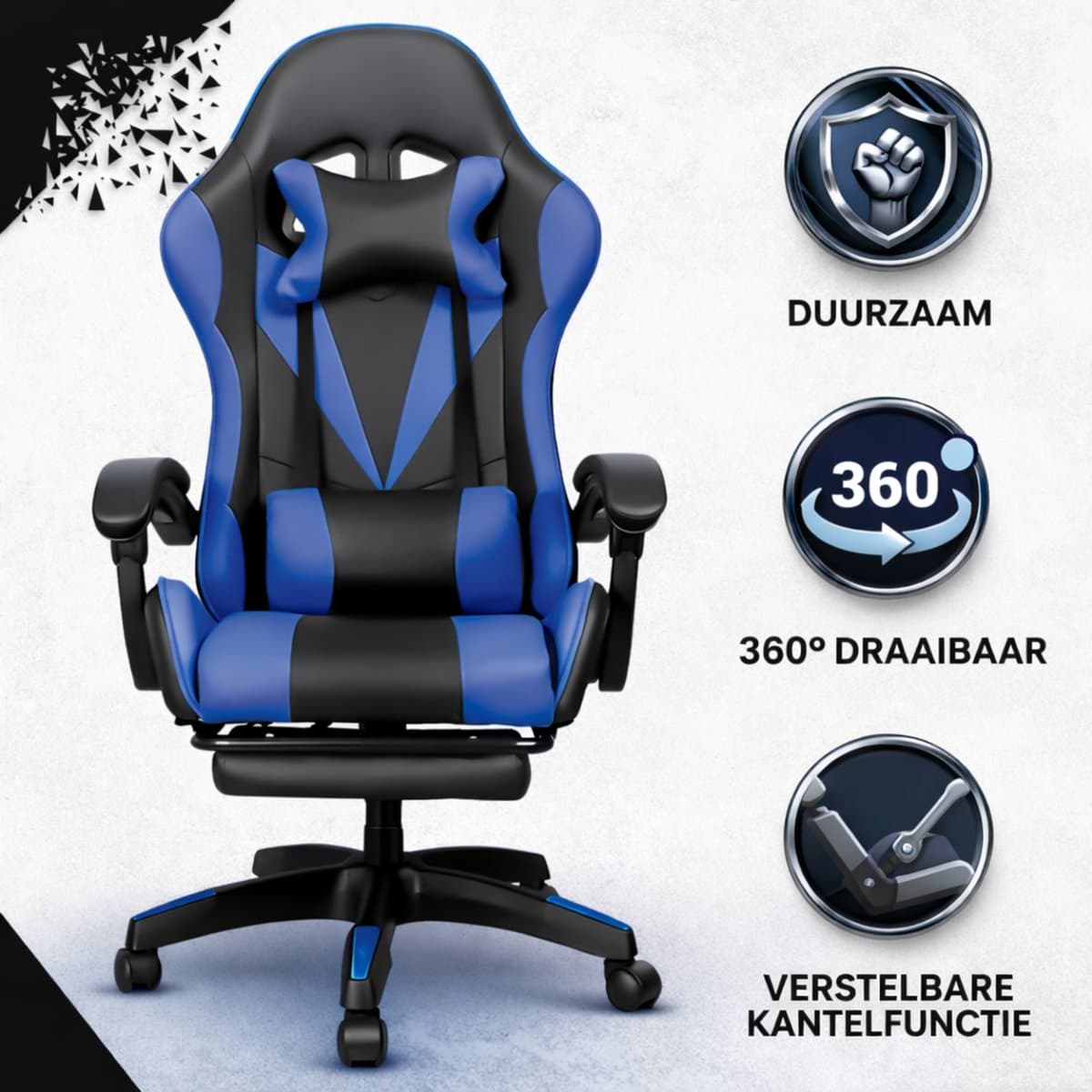Bayt Gamestoel - Gaming chair - Gamingstoel - Comfort gamer stoel - Zwart en Donkerblauw thumbnail 3
