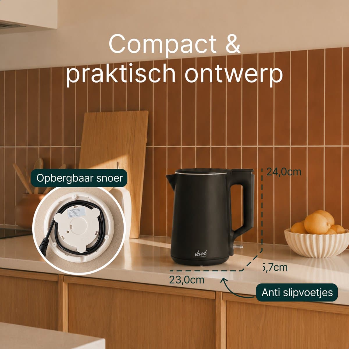 Vivid Green Waterkoker - 1.7L - Dubbelwandig - BPA-vrij - RVS - 2000W - Elektrisch - Zwart thumbnail 6
