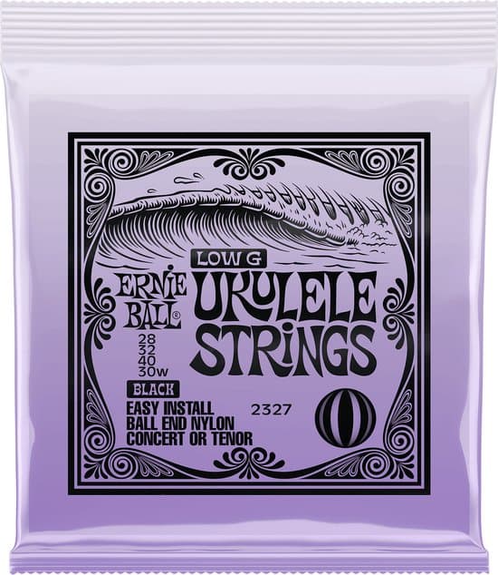 Ernie Ball Ukulele - Gitaarsnaren - Zwart Nylon met Balletje - Gewonden Sol - 28-40