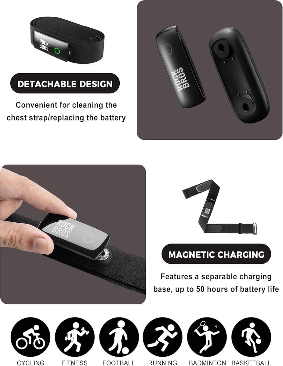 Thijox - Hartslagmeter Borstband Bluetooth ANT+ HRM IP67 Waterdicht LED-display voor Hardlopen Fietsen Strava Zwift Wahoo Garmin thumbnail 5