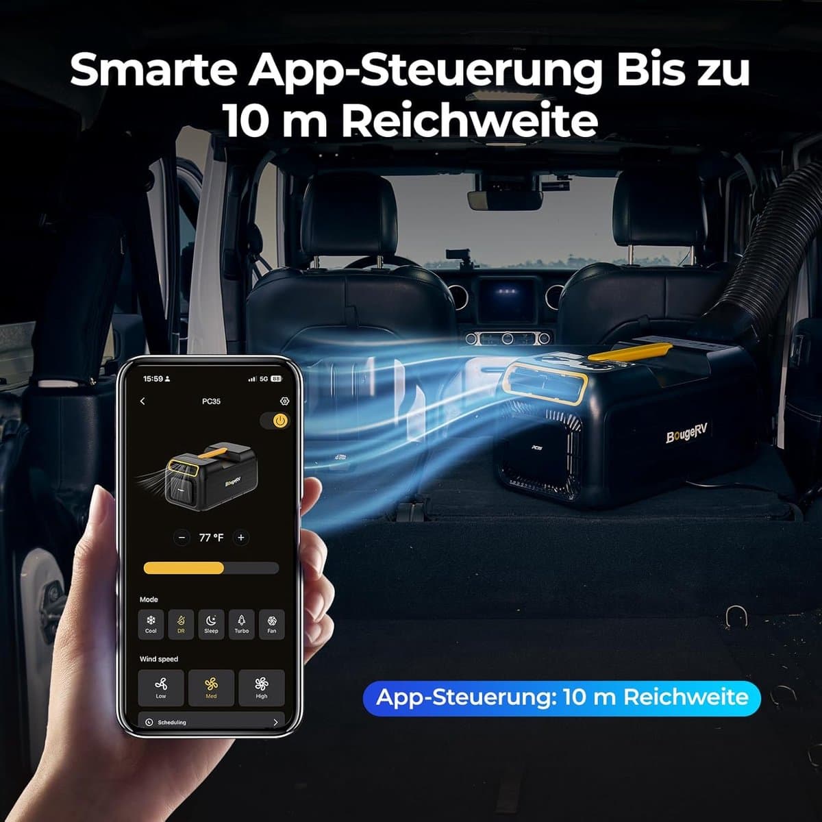 Mobiele airco 3500 BTU draagbare camping airconditioner met app bediening 5-in-1 klimaatapparaat voor tent camper en busje thumbnail 4