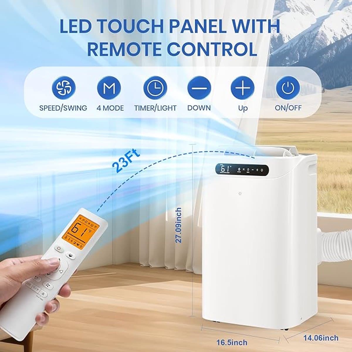 Mobiele airco 14000 BTU stille airconditioner met ontvochtiger slaapstand afstandsbediening 65 m² thumbnail 8