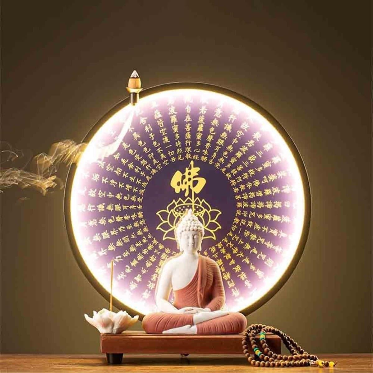 Keramisch Boeddhabeeld Ornament - Boeddha Decoratie - Huisdecoratie - Met Lichtring - 125x148x76 cm - Bruin thumbnail 5