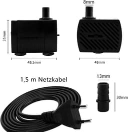 Productfoto van Mini-waterpomp - Zwart - 48 x 48 x 35 mm - Ultrastille Dompelpomp met 1,5 m Netsnoer - Voor Aquarium en Tuin