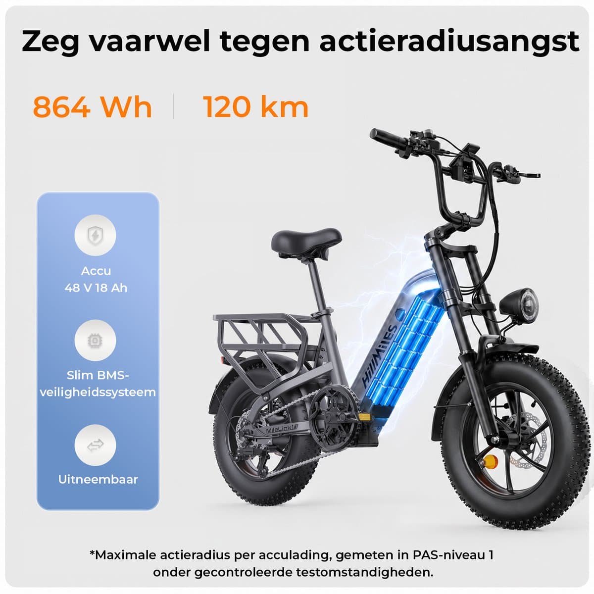 HillMiles MileLink 1 Elektrische fiets 250W 25km/u met achterdrager voor zware lading, 16x4 brede banden hydraulische remmen stads en terreinfiets met 48V 18Ah accu, 65Nm, groen thumbnail 3