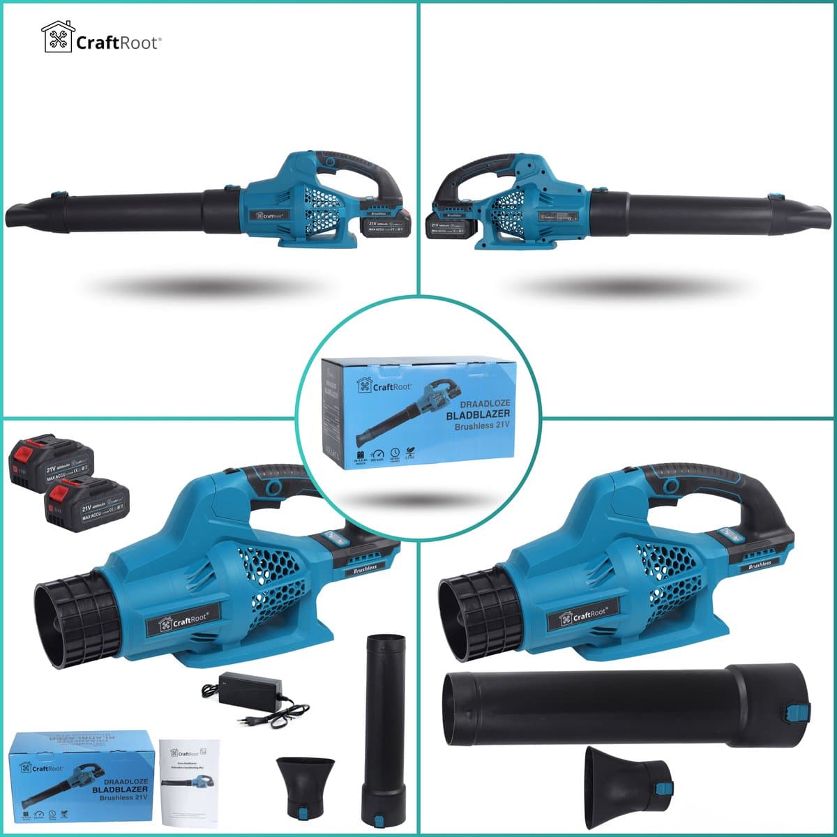 CraftRoot Accu Bladblazer – Draadloze Elektrische Bladblazer met 2x 4.0Ah Accu - Krachtig en Compact - 200km/h – 21.000 RPM thumbnail 8