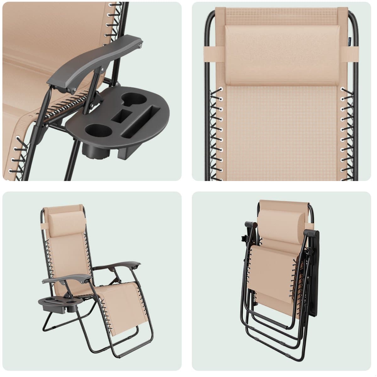 LifeGoods Opvouwbare Tuinstoelen - 2 Stuks - Ligstoel Tuin - 30°-90° Verstelbaar - Metaal - Beige thumbnail 7