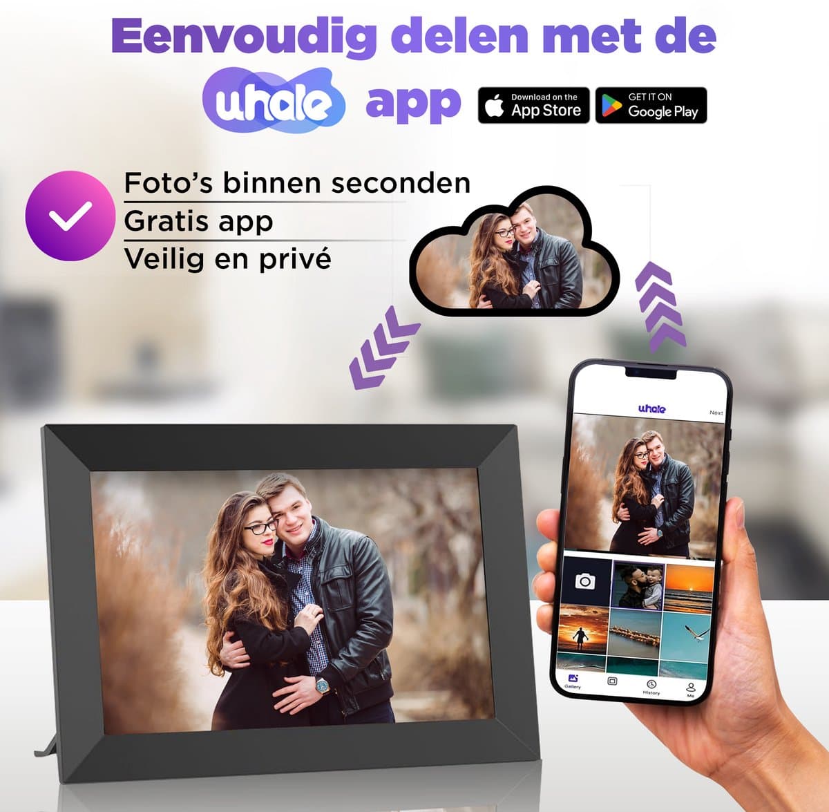Digitale Fotolijst met WiFi en UHALE App – Eenvoudig in Gebruik voor Ouderen – Direct Foto’s Ontvangen via WiFi – Cadeau voor Ouders & Grootouders thumbnail 7