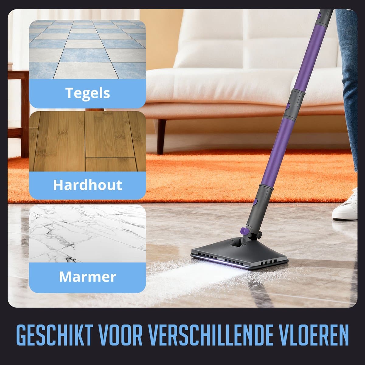 Cleanova 16-in-1 Stoomreiniger - Vlekkenreiniger - Handstomer voor diepte reiniging vloer, bank, badkamer en tapijt - Stoomdweil - Tapijtreiniger - extra lang 7 meter netsnoer - Steam Cleaner Zwart / Paars thumbnail 3