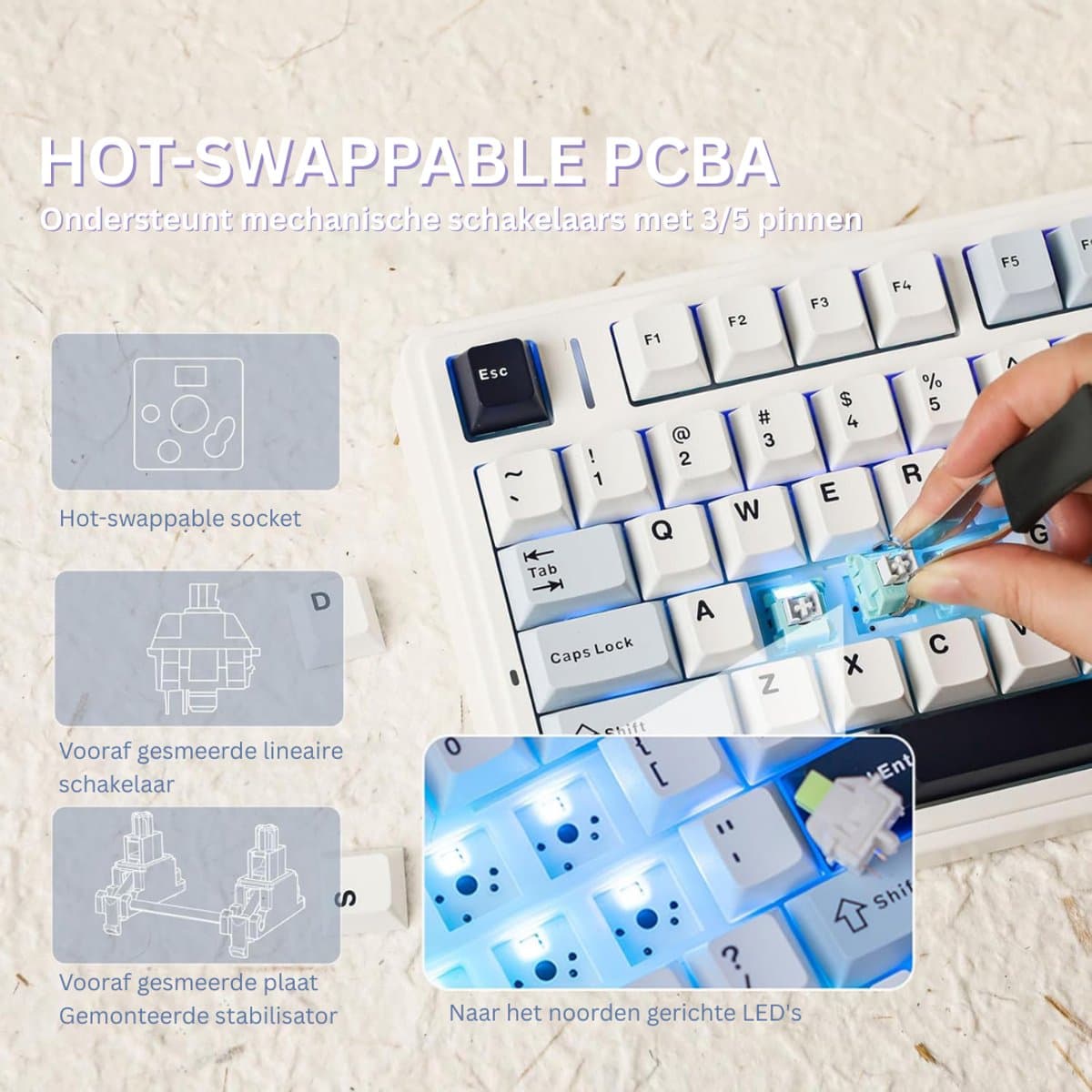 ApexArte® Mechanical Keyboard - Mechanisch Toetsenbord Gaming - Lichtblauw thumbnail 4