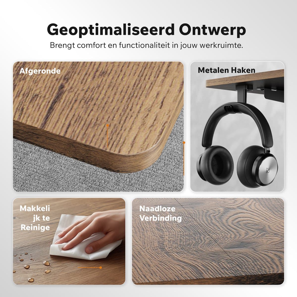 SENSE7 NOJO LIGHT - Zit Sta Bureau - 120 cm x 60 cm - Elektrisch bureau - Verstelbare bureau - Elektrische Hoogteverstelling - Hoogte 72-118 cm - Intelligent Bedieningspaneel - Donkerbruin thumbnail 7