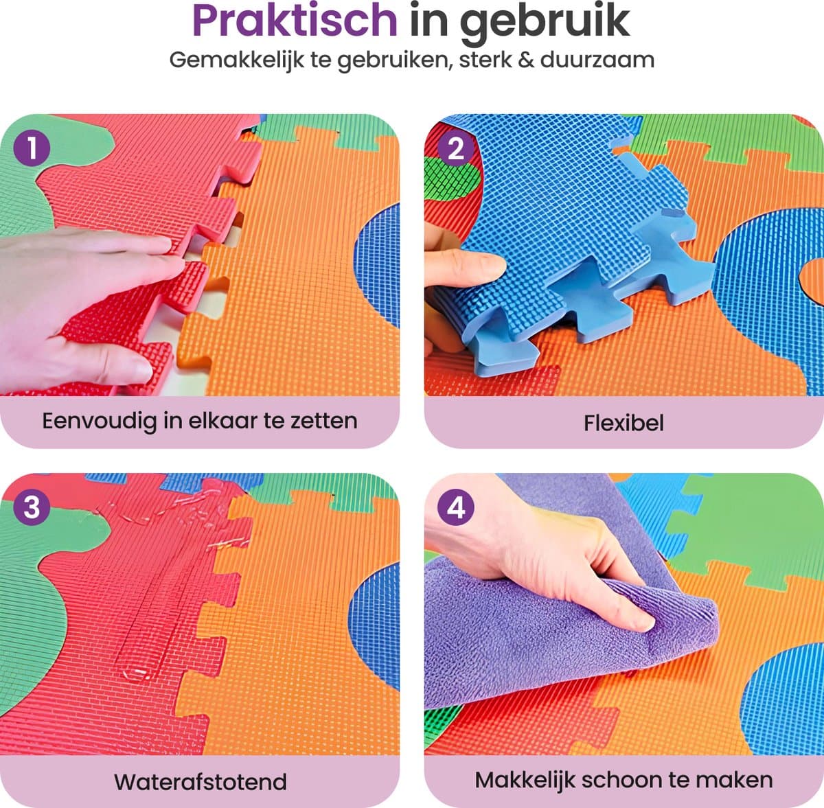 Gofun Speelmat Baby XL - 180x180cm – Speelkleed - 86-delige Puzzel – Foam – Opvouwbaar – Tegels – Speeltapijt – Multicolor thumbnail 4