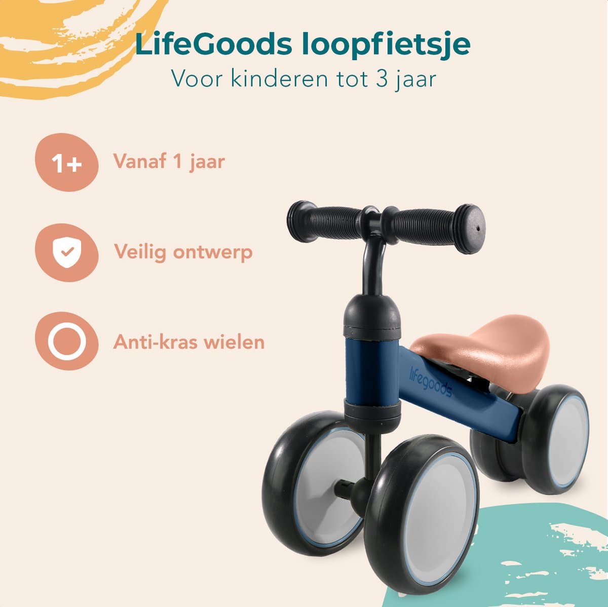 LifeGoods Loopfiets - Speelgoed Vanaf 1 jaar - Kinderstep - Loopfietsje - Marineblauw thumbnail 2
