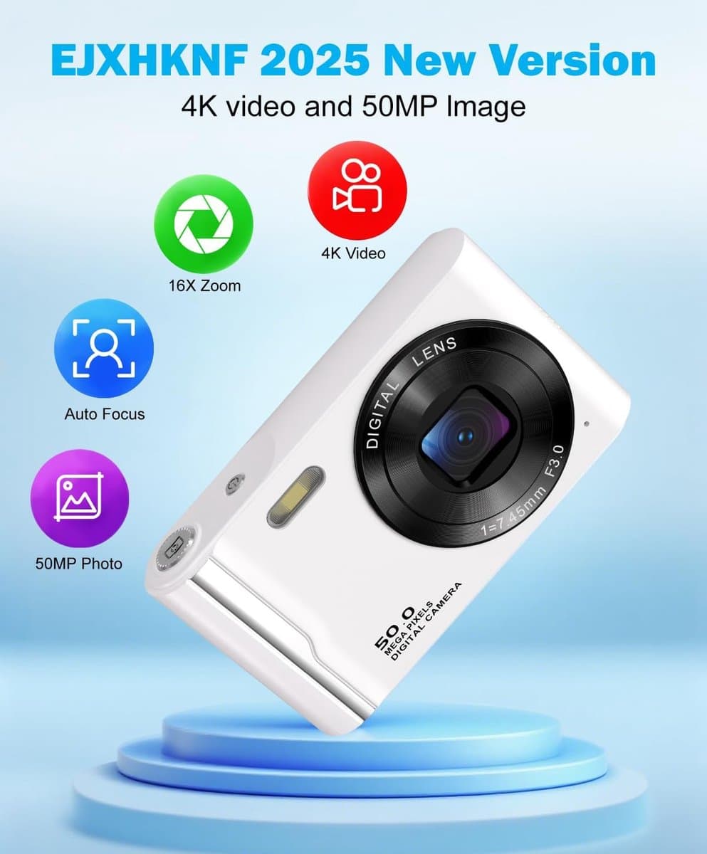 Digitale camera - Autofocus 4K Vlogging-camera voor fotografie met anti-shake, 50MP compacte point-and-shoot digitale camera voor kinderen met 16x zoom, 1 batterij, 32GB kaart (roze) thumbnail 4