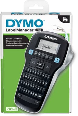Productfoto van DYMO LabelManager 160-labelmaker | Draagbare labelprinter met QWERTZ-toetsenbord | Inclusief zwart-wit D1-labeltape (12 mm) | Voor thuis en op kantoor