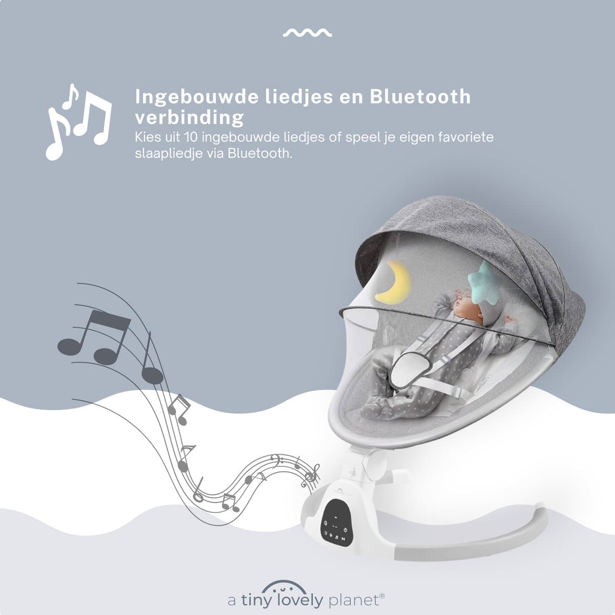 A Tiny Lovely Planet - Wipstoel - Schommelstoel Baby - Elektrisch - Baby Swing - 3 Verstelbare Hoeken en 4 schommelstanden - Grijs thumbnail 7