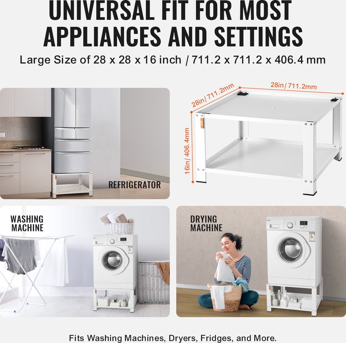 VEVOR Kledingdroger met Opbergvak, 28" x 28" x 16" Wasmachine Droger Standplatform, Universele Pasvorm, 500 lb Capaciteit, Multifunctionele Stalen Basis voor Wasmachine thumbnail 7