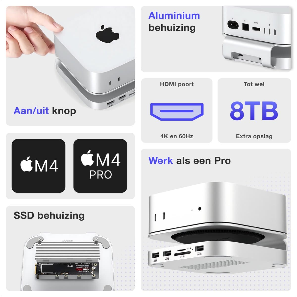 iMounts Mac Mini M4 docking station SSD - M.2 NVme externe opslag - USB-C - HDMI - SD-reader - Aluminium - Mac Mini M4- 2024/2025 thumbnail 3