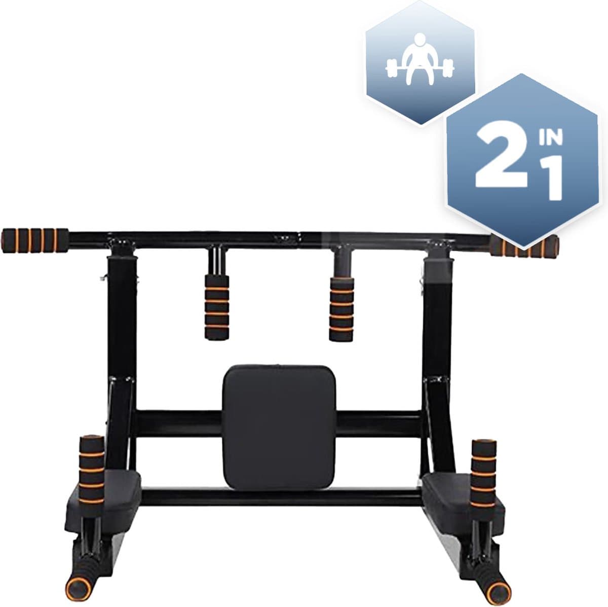 SOUTHWALL Fitness Station – 2-in-1 Pull Up Station en Dip Station – Optrekstang Fitness Wandmontage – Chin Up Bar – Pull Up Bar Muurmontage – Krachttraining – Power Rack – 150kg Draagkracht – Zwart/Rood