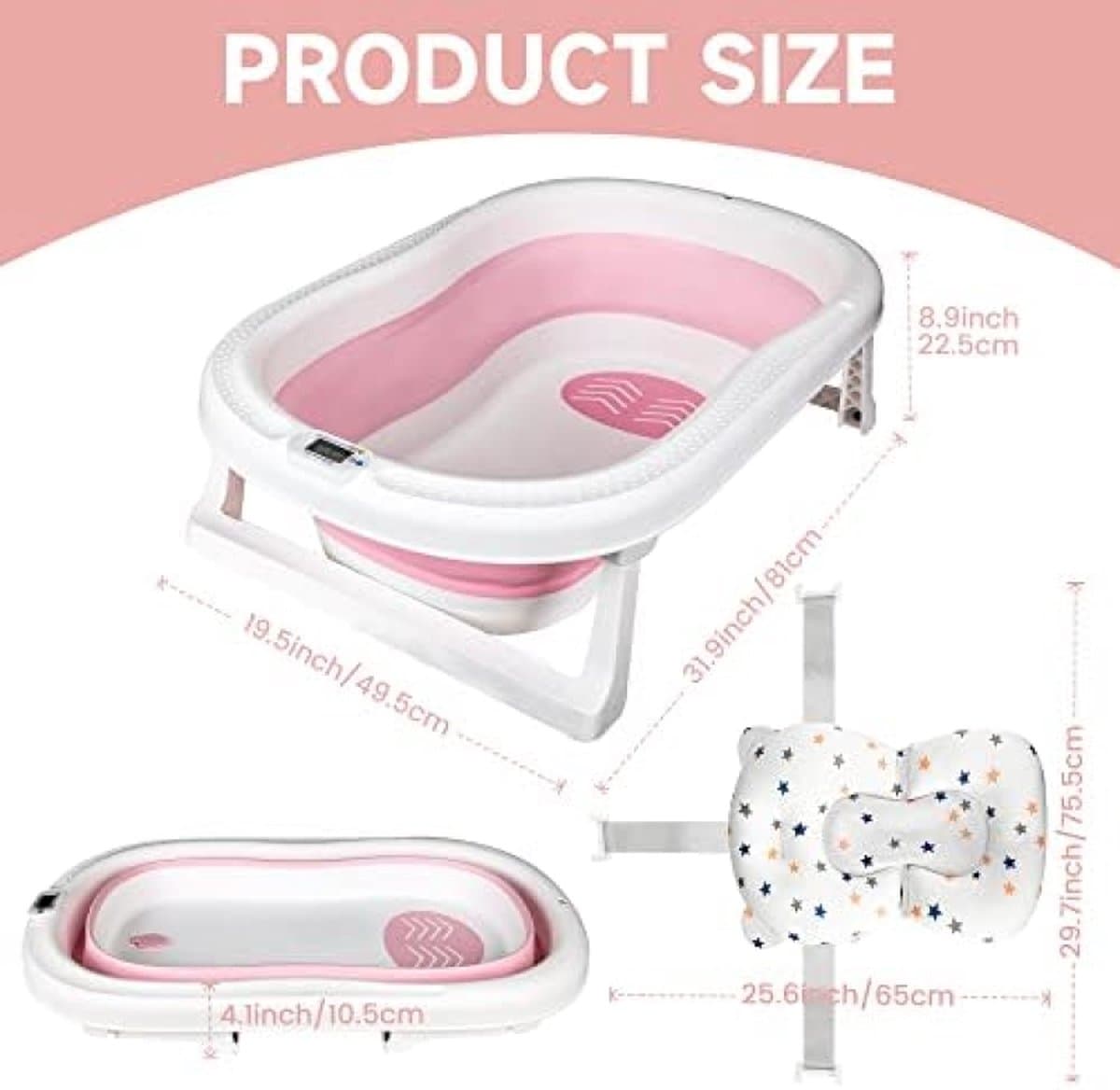 Grote Babybadkuip Met Temperatuursensor, Opvouwbare Babybadkuip Met Kussenpad, Antislip Steunpoot, Inklapbare Kuip Voor Peuter Baby Kinderen Badderen | Shampoo Beker thumbnail 7