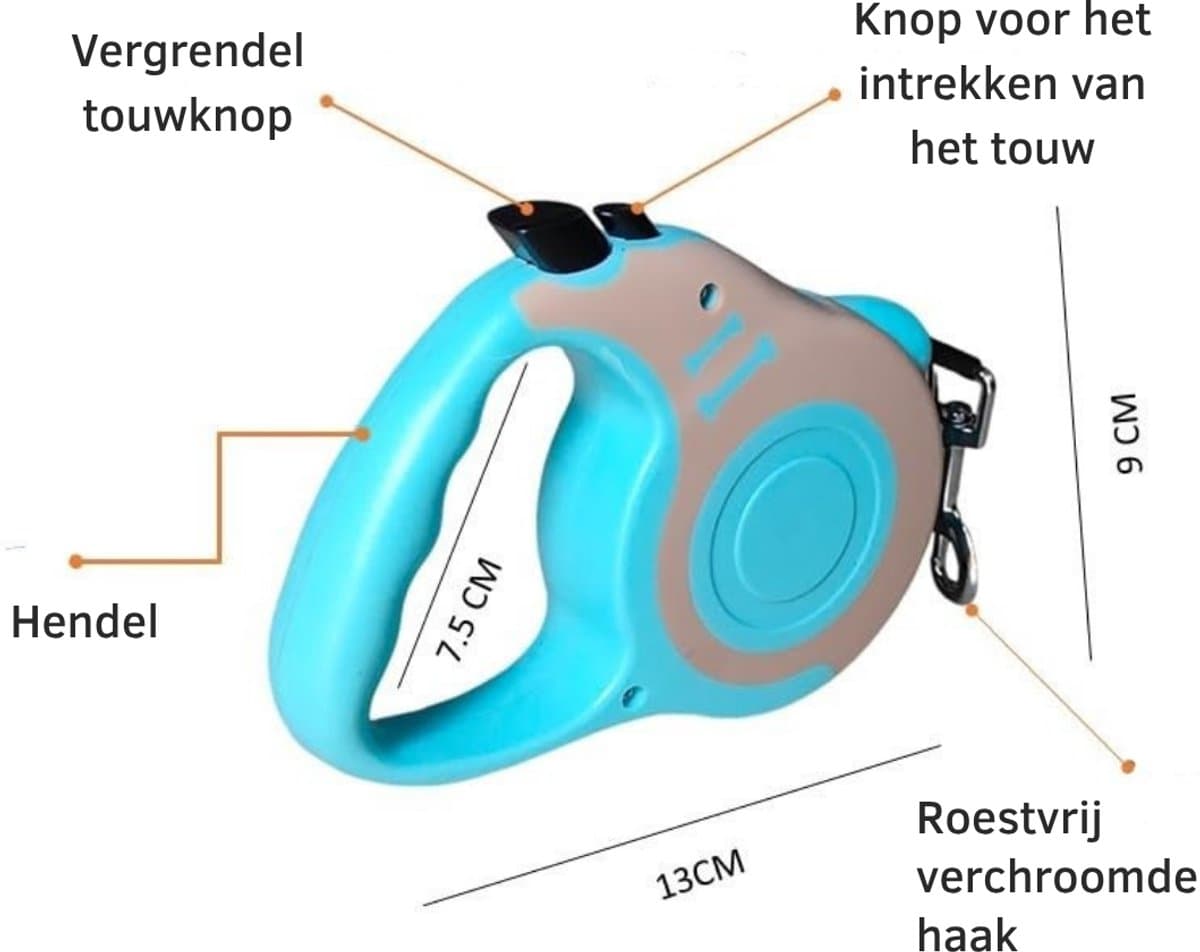 3m Automatische Hondenriem – Intrekbaar Nylon – Voor Kleine Honden & Katten – Tot 8kg thumbnail 5