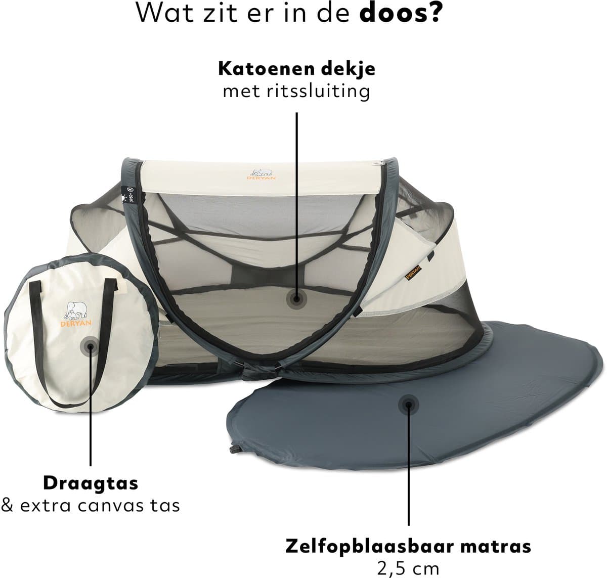 Deryan Baby Luxe Campingbedje – Inclusief zelfopblaasbare matras - Cream thumbnail 7